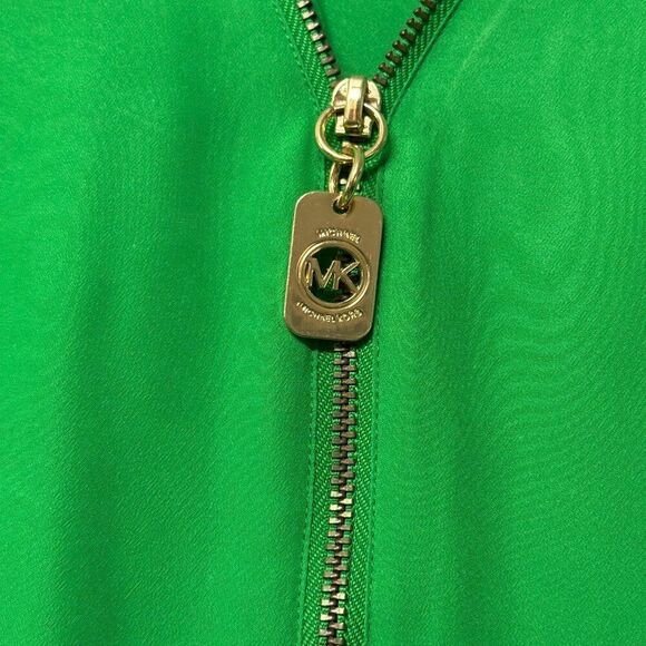 Michael Kors size Medium Green Zipper Front Blouse with Gold Zip Logo - Picture 2 of 7